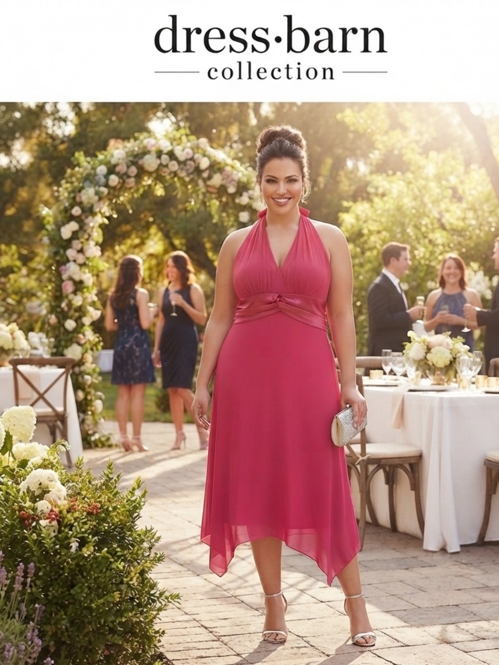 Halter Cocktail Midi Dress in Berry Pink